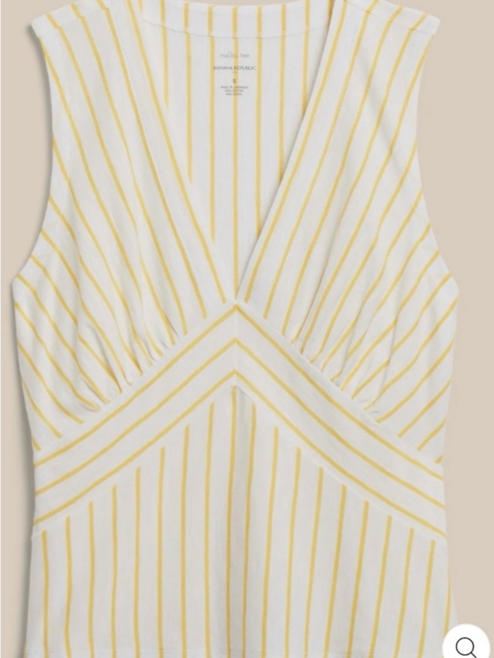 Banana Republic White and Yellow Striped V-Neck Knit sleeveless tee